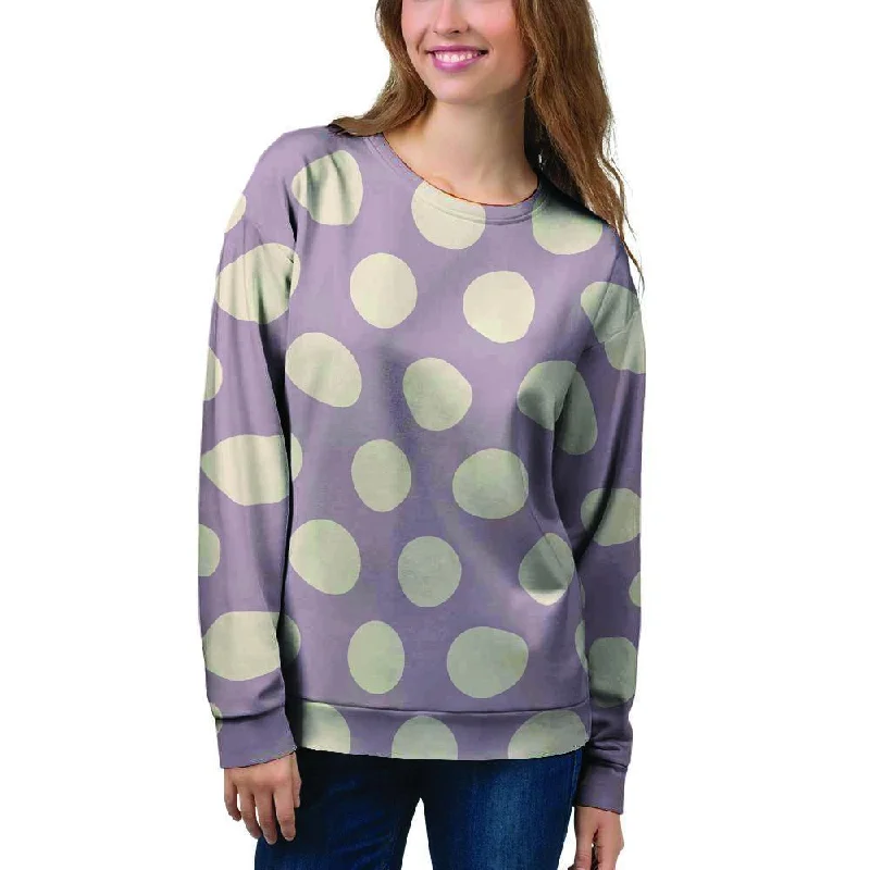 Chocolate Brown Polka Dot Women's Sweatshirt Hoodie with Sequins Glamorous Eye-catching