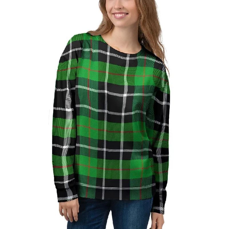 Christmas Tartan Green Plaid Scottish Women's Sweatshirt Hoodie with Lining Warm Insulated