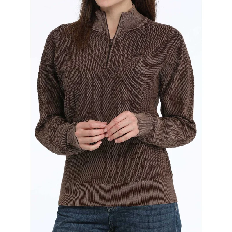 Cinch Women's Brown 1/4 Zip Sweater Zippered Front Buttoned Front Snap Front