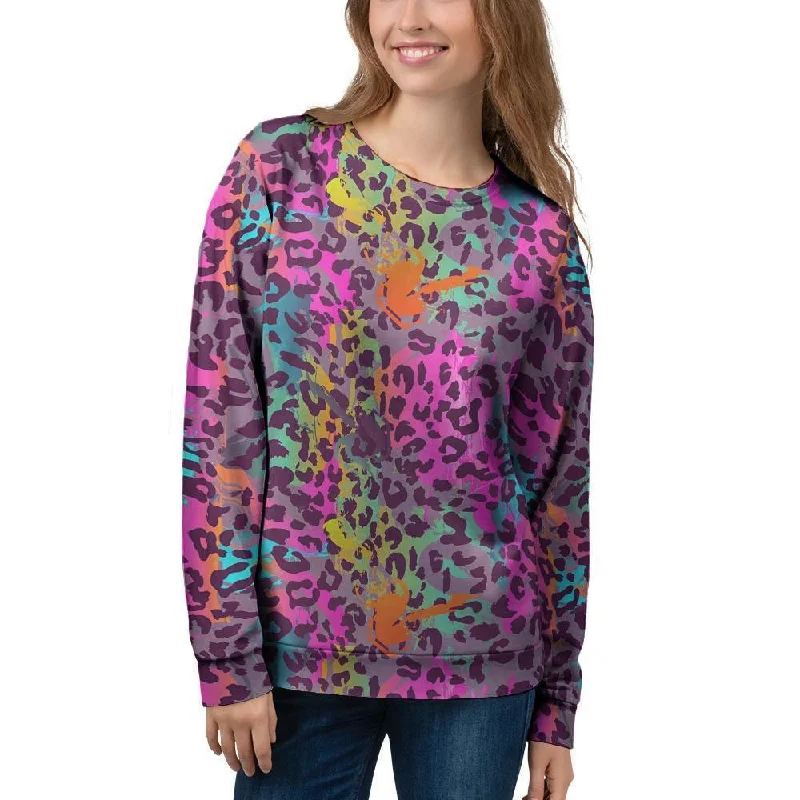 Colorful Leopard Women's Sweatshirt Hoodie with High-Low Hem Asymmetrical Trendy