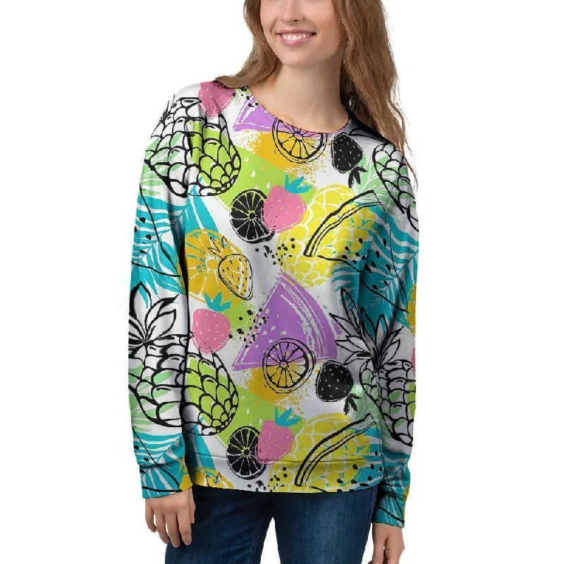 Colorful Mix Fruit Pineapple Hawaiian Print Women's Sweatshirt Hoodie with Elastic Waist Stretchable Comfortable