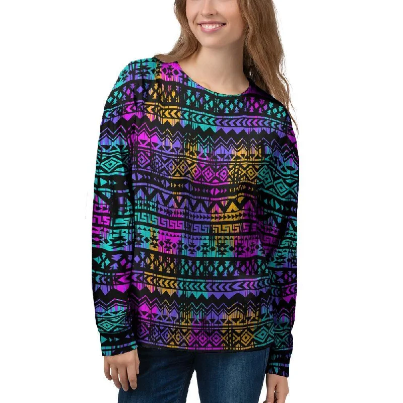 Colorful Native Aztec Geometric Women's Sweatshirt Hoodie with Magnetic Closure Innovative Modern