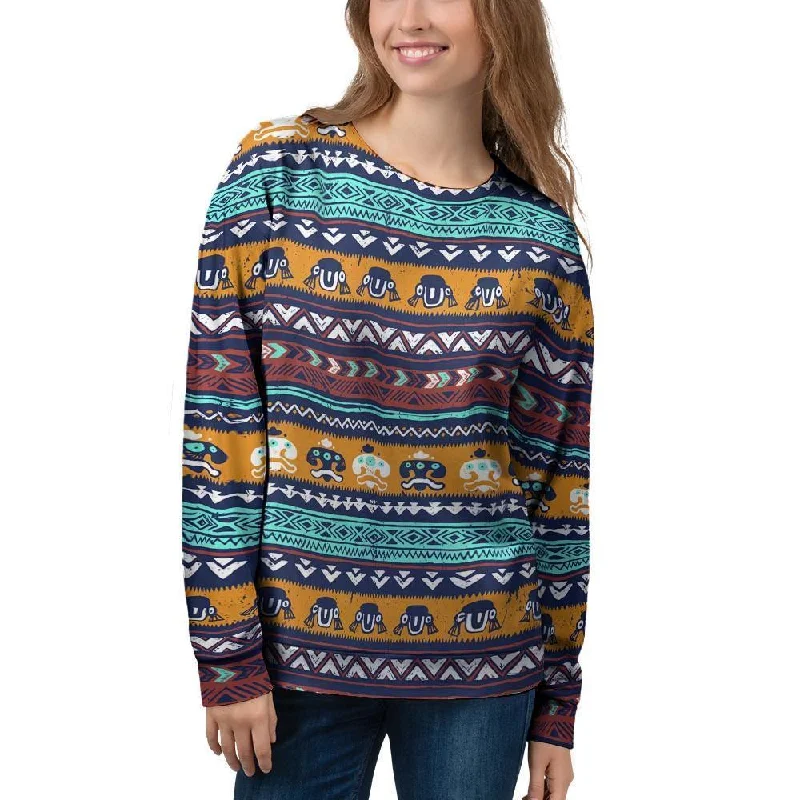 Colorful Neon Ethic Aztec Maya Print Women's Sweatshirt Hoodie with Full-Zip Functional Layering