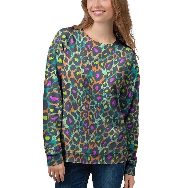 Colorful Neon Leopard Women's Sweatshirt Hoodie with Exposed Zipper Edgy Industrial