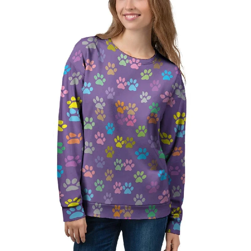 Colorful Paw Women's Sweatshirt Hoodie with Rolled Sleeves Casual Relaxed