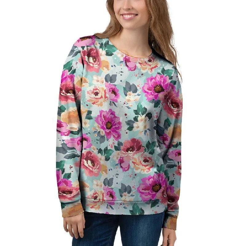 Colorful Rose Floral Women's Sweatshirt Hoodie with Drop Shoulder Relaxed Streetwear