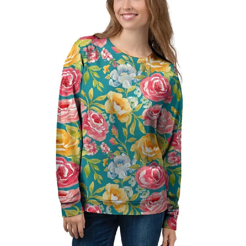 Colorful Rose Flower Women's Sweatshirt Hoodie with Relaxed Fit Easy Casual