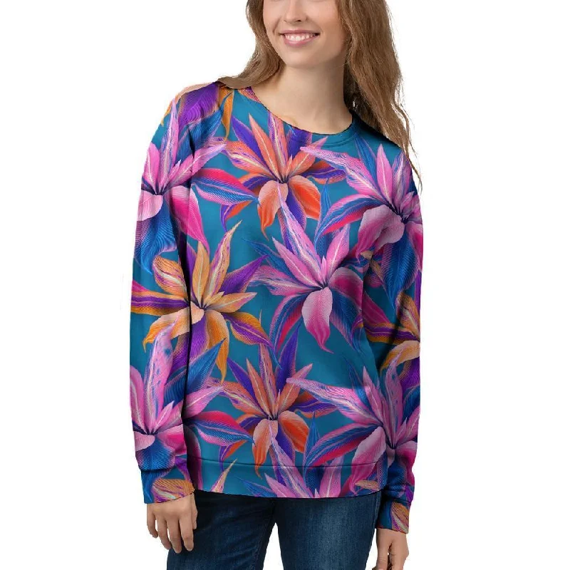 Cordyline Tropical Floral Print Women's Sweatshirt Hoodie with Gradient Ombre Colorful