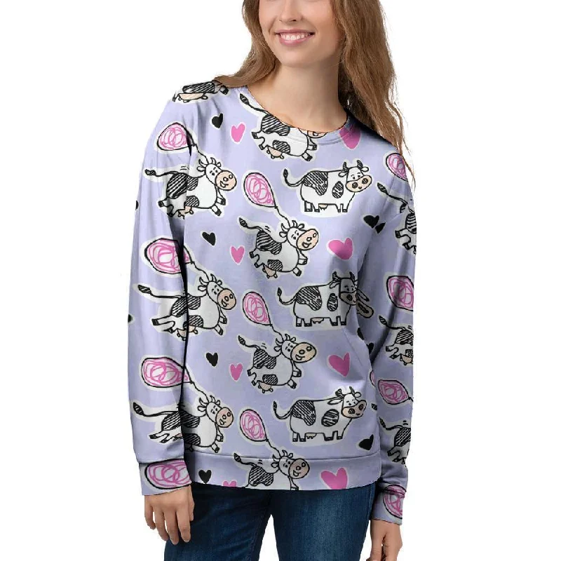 Cow Doodle Print Women's Sweatshirt Hoodie with Emblem Brand Identity