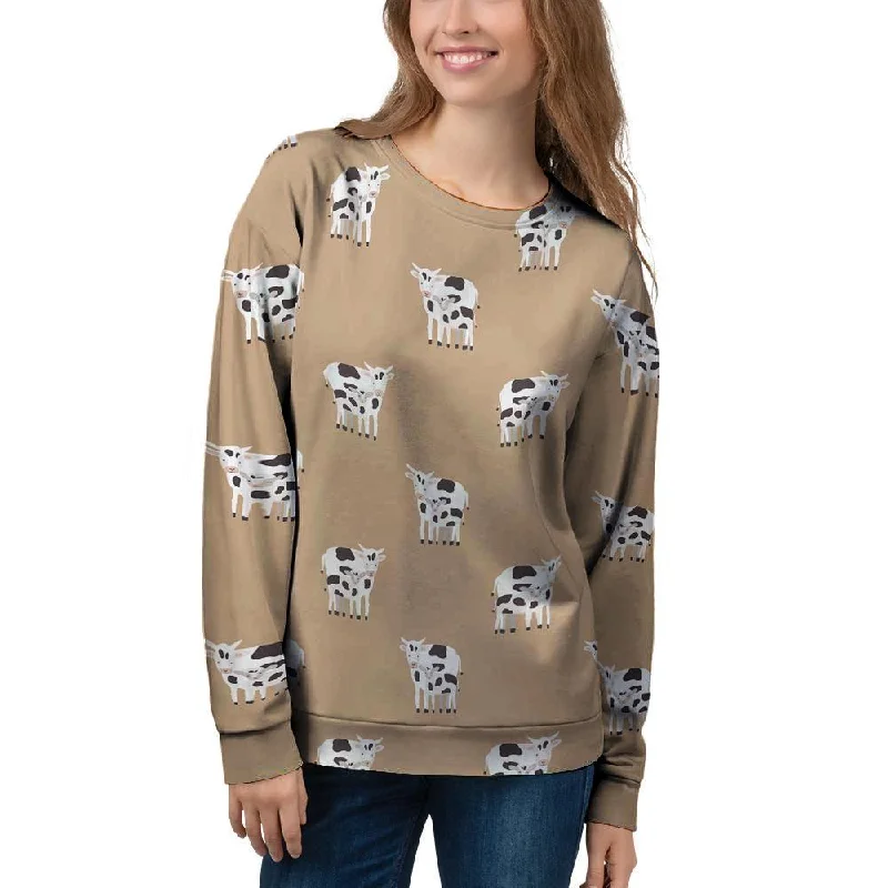 Cow Family Print Women's Sweatshirt Hoodie with Color Block Contrast Stylish