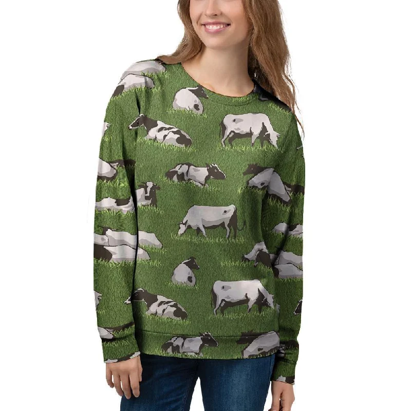 Cow In Grass Print Women's Sweatshirt Hoodie with Pattern Geometric Abstract