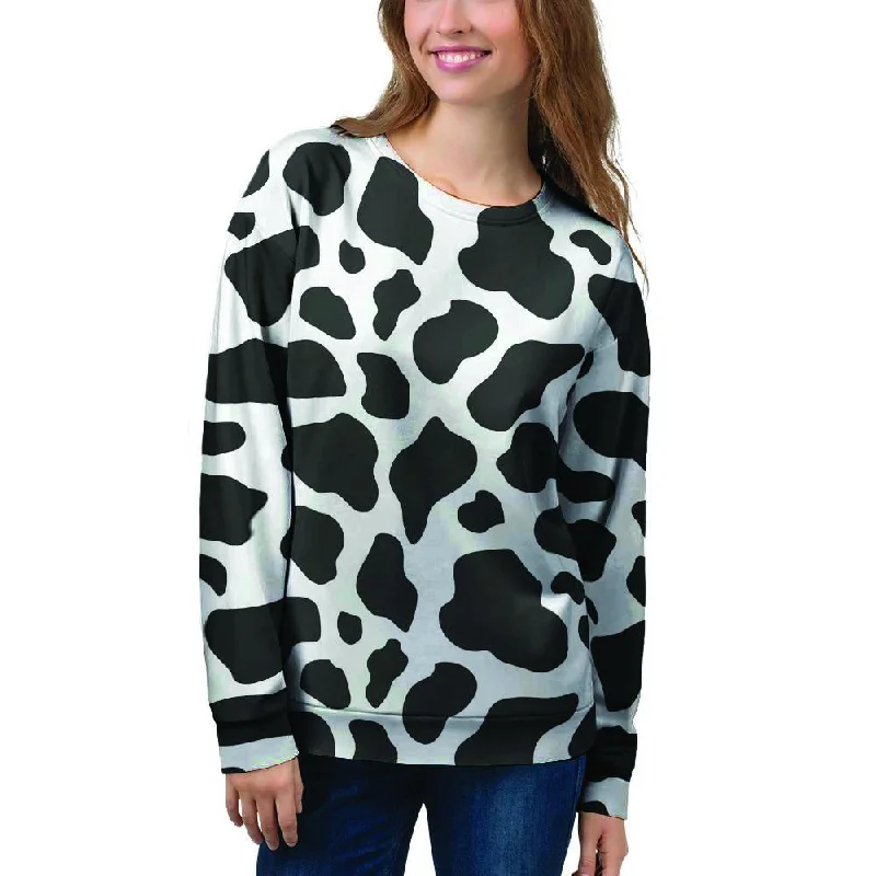 Cow Print Women's Sweatshirt Hoodie with Button Classic Timeless