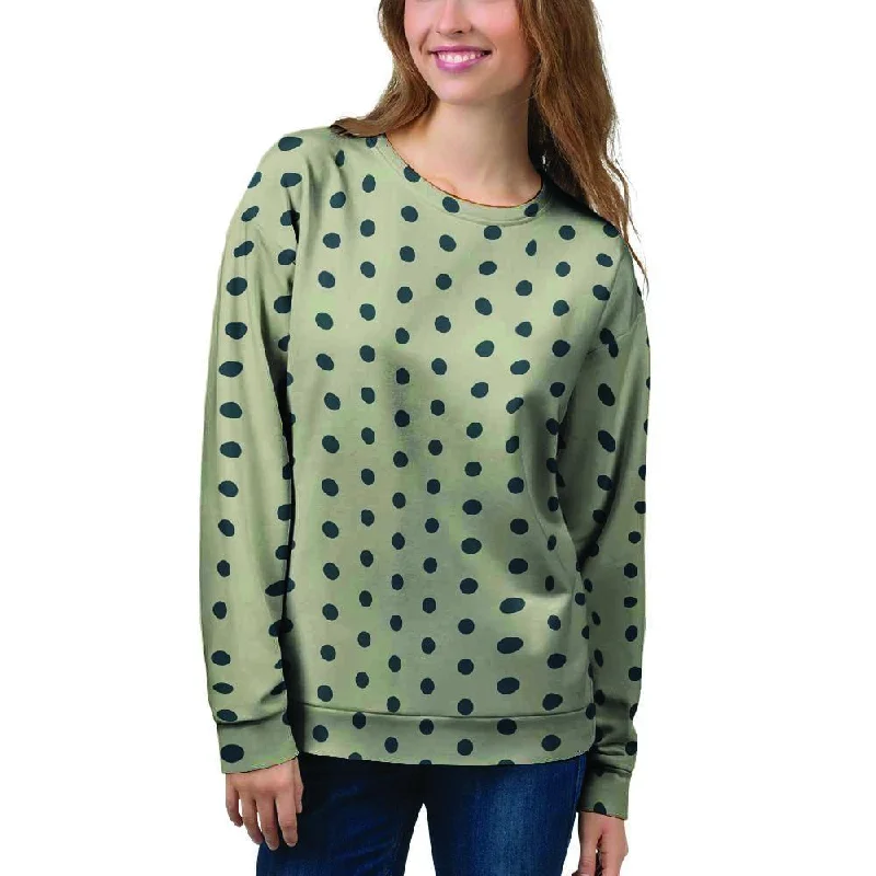 Cream And Black Polka Dot Print Women's Sweatshirt Hoodie with Ribbed Cuffs Snug Fit Comfort