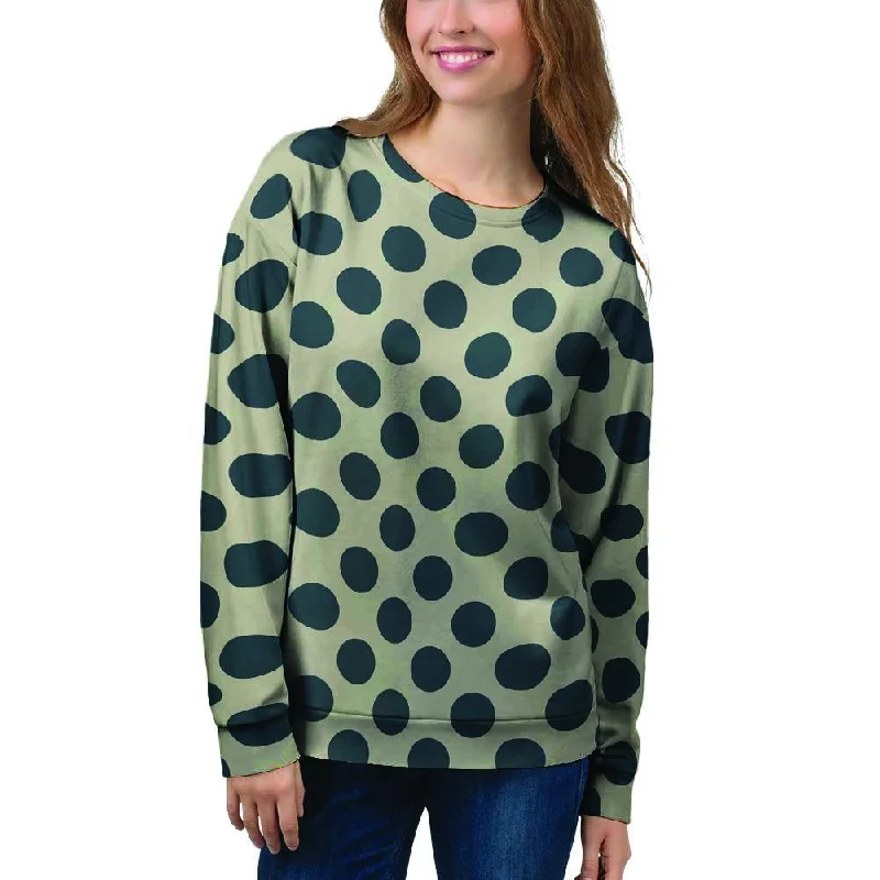 Cream And Black Polka Dot Women's Sweatshirt Hoodie with Thumb Holes Functional Cozy