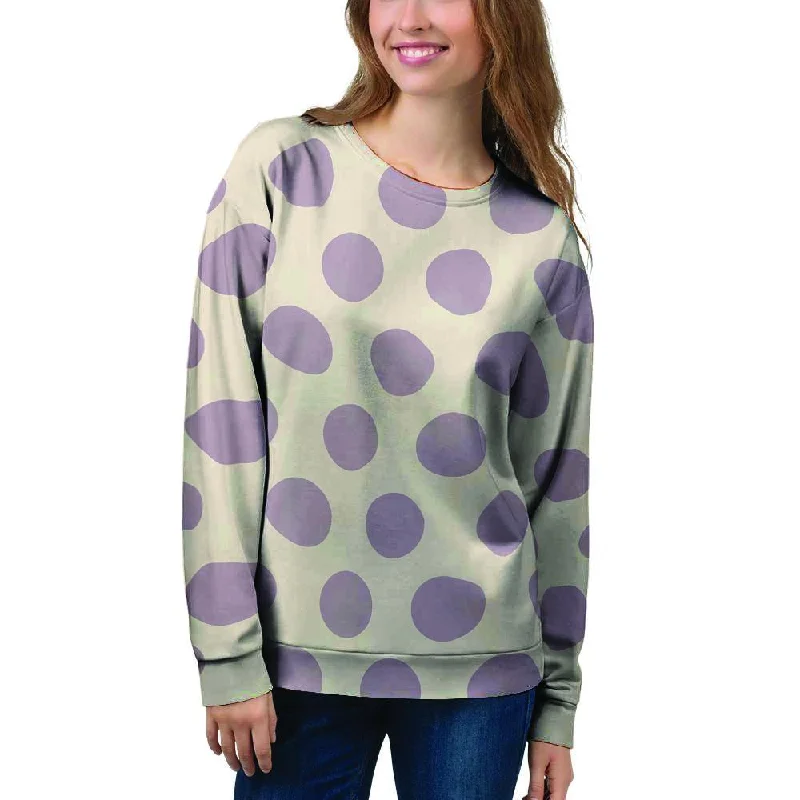 Cream And Brown Polka Dot Women's Sweatshirt Hoodie with Embroidery Detailed Premium