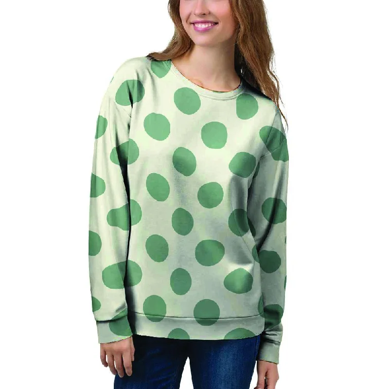 Cream And Emerald Polka Dot Women's Sweatshirt Hoodie with Strings Custom Fit Adjustable