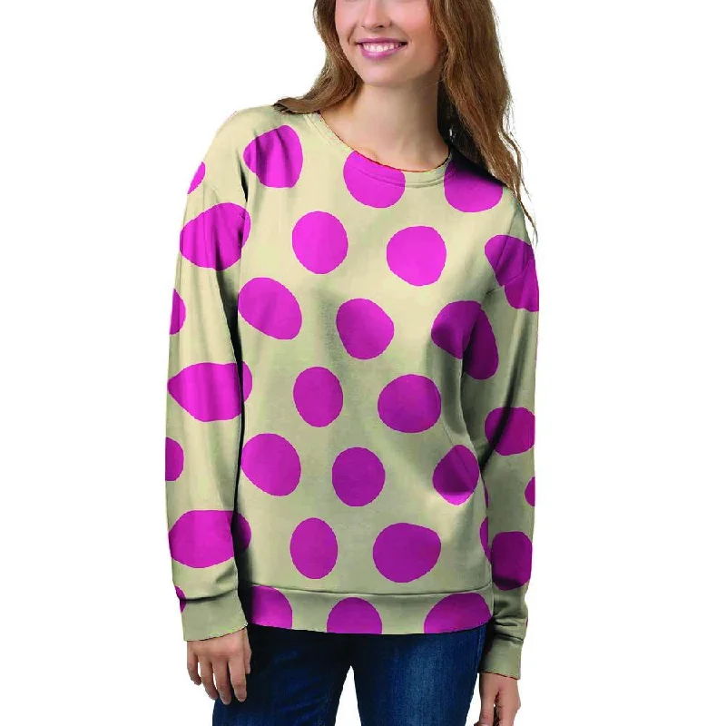 Cream And Pink Polka Dot Women's Sweatshirt Hoodie with Pocket Utility Practical