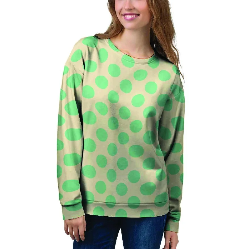 Cream And Teal Polka Dot Women's Sweatshirt Hoodie Crop Top Short Trendy