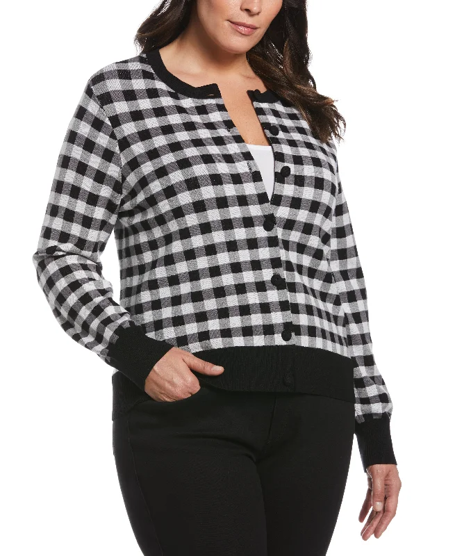 Plus Size Cropped Cardigan Sweater Collared Crew Neck Turtle Neck