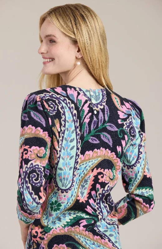 Julianne Cotton Cashmere Sweater - Paisley Elasticated Padded Insulated