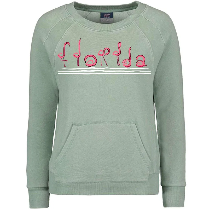 Curvy Flamingos Florida Crewneck Sweater Handmade Hand-knitted Hand-woven