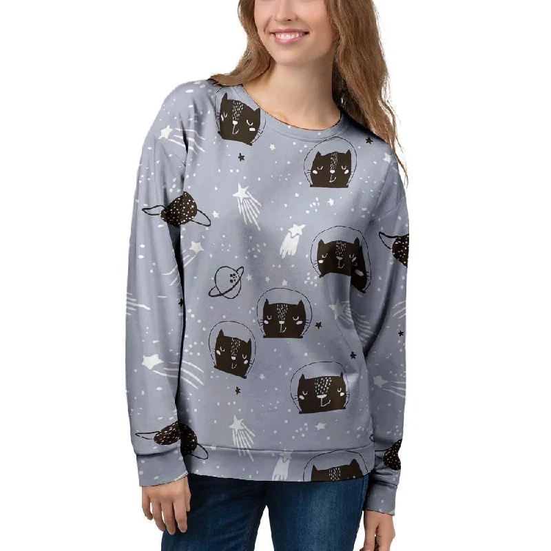 Cute Astronaut Cat Print Women's Sweatshirt Hoodie Jacket Zipper Layering