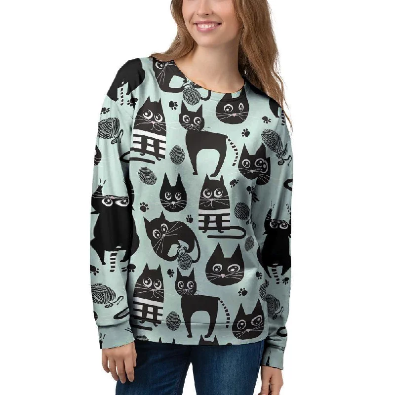 Cute Black Cat Print Women's Sweatshirt Graphic Hoodie Design Print