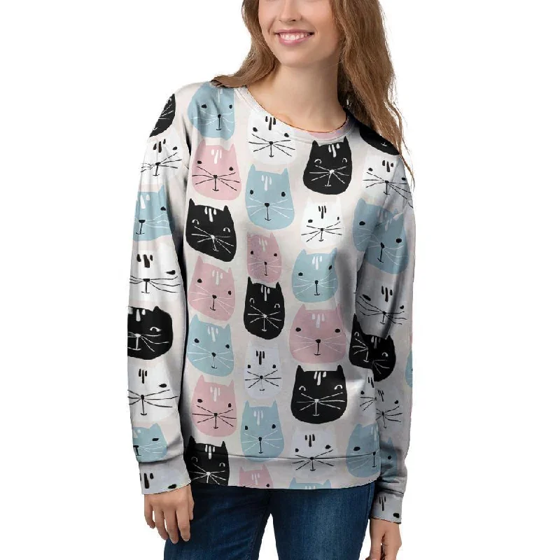 Cute Cat Face Print Women's Sweatshirt Hoodie Sweatshirt Pullover