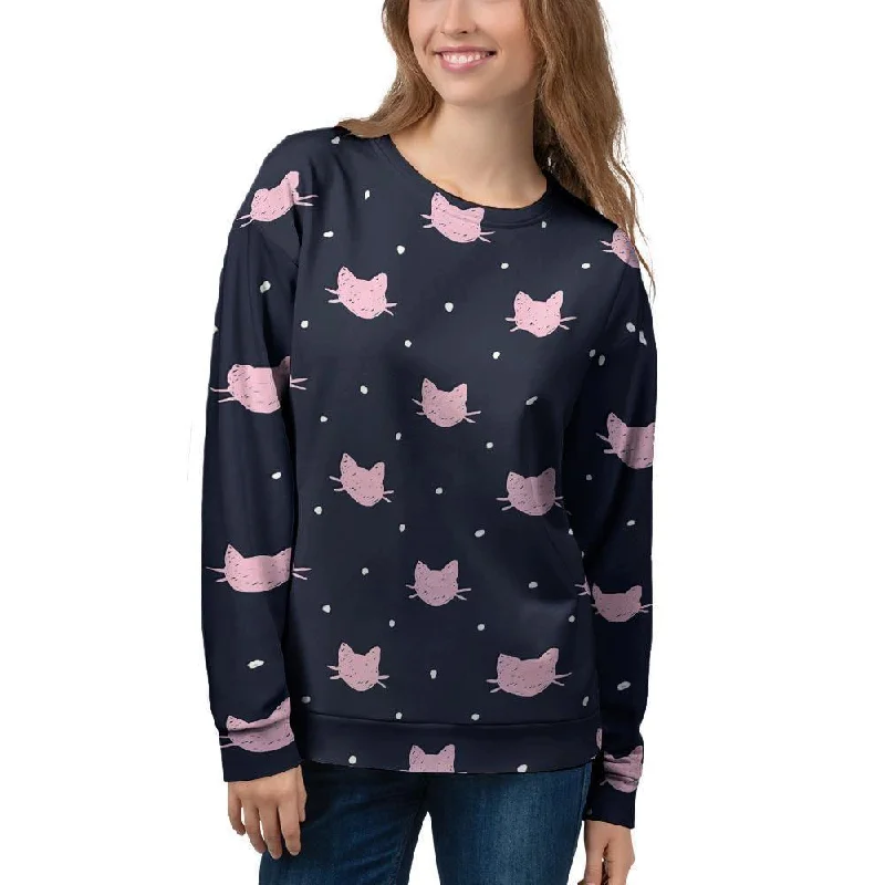 Cute Cat Polka Dot Print Women's Sweatshirt Hoodie with Hem Patch Decorative Personalized