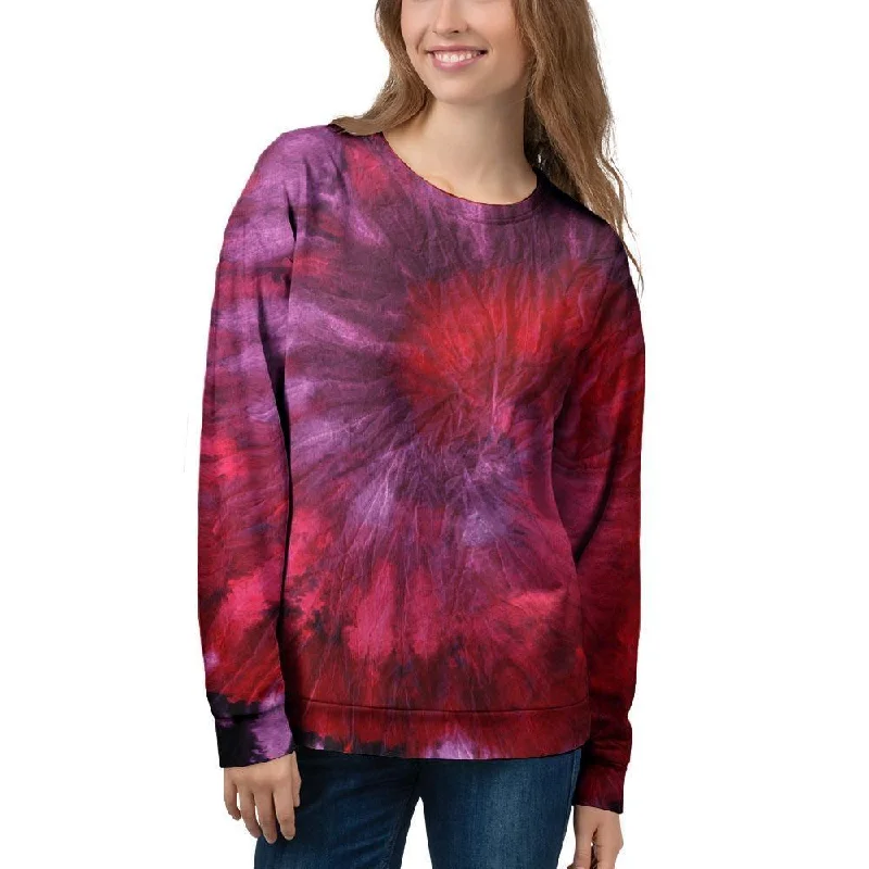 Dark Red Tie Dye Women's Sweatshirt Hoodie with Velcro Closure Adjustable Secure