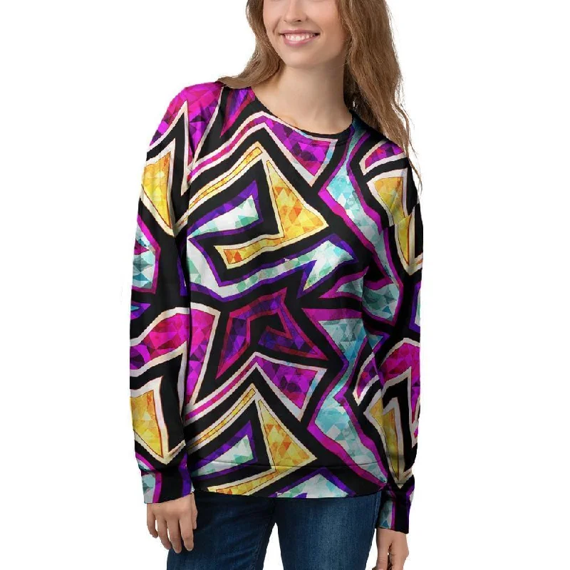 Diamond Geometric Women's Sweatshirt Hoodie with Full-Zip Functional Layering