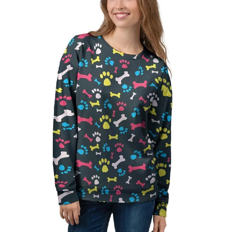 Dog Paw Print Women's Sweatshirt Hoodie with Button Placket Classic Preppy