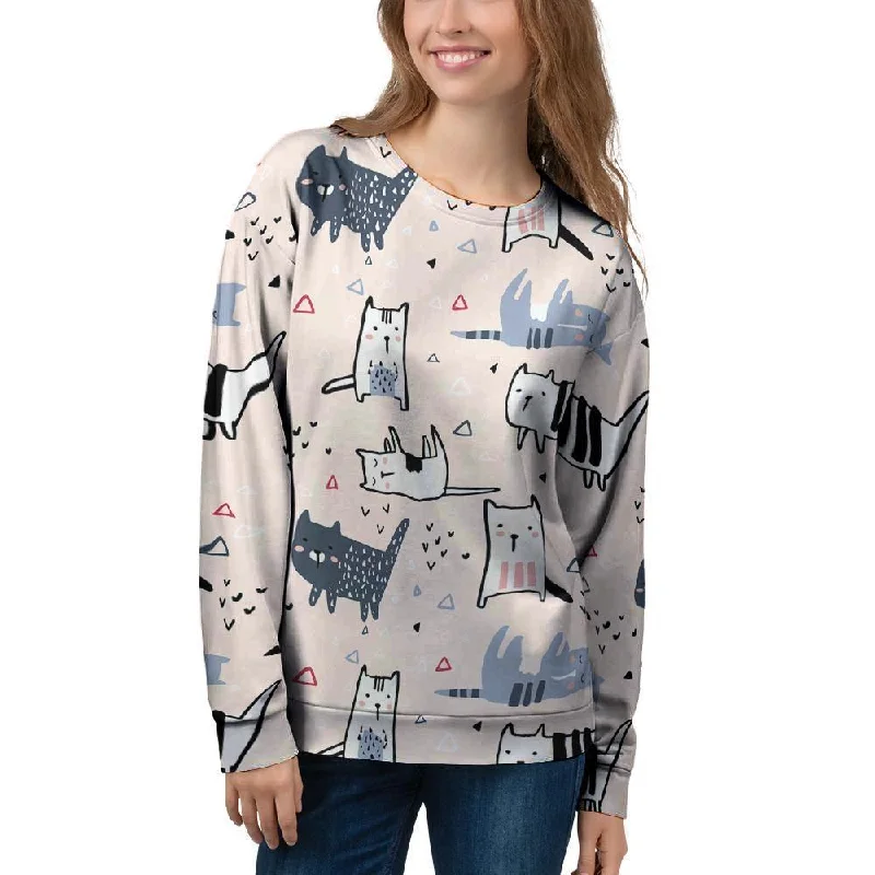 Doodle Cat Print Women's Sweatshirt Hoodie with Crew Neck Simple Timeless