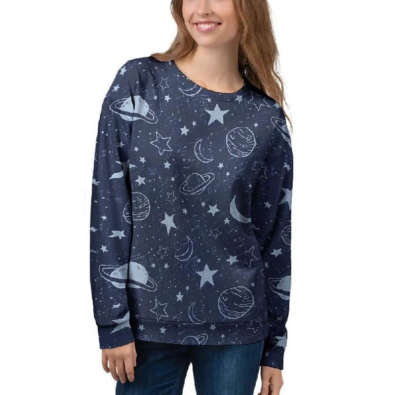 Doodle Galaxy Space Women's Sweatshirt Hoodie with Ribbed Neckline Snug Warm