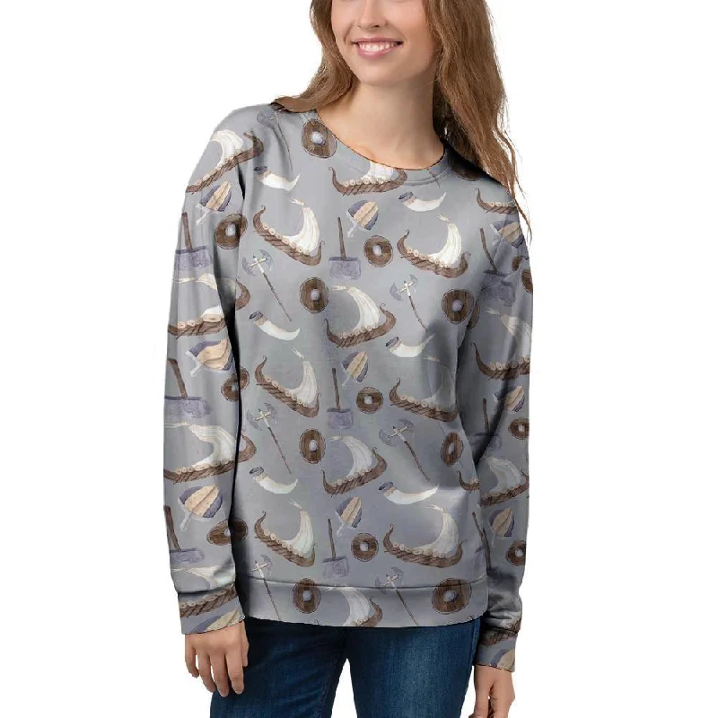 Drakkar Viking Ship Women's Sweatshirt Hoodie with Batwing Sleeves Loose Dramatic