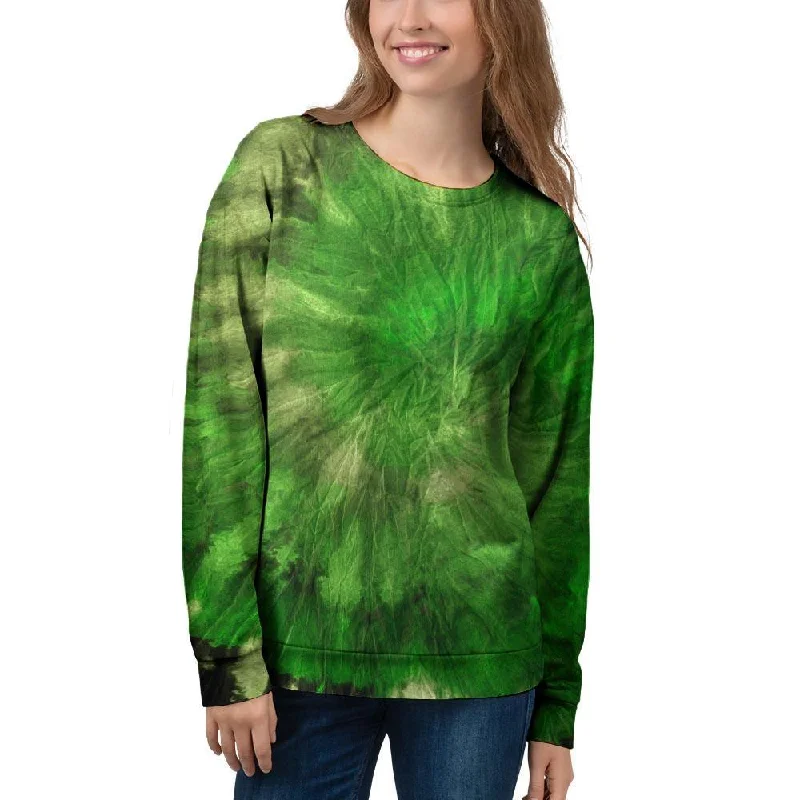 Emerald Green Tie Dye Women's Sweatshirt Hoodie with Oversized Fit Loose Comfortable