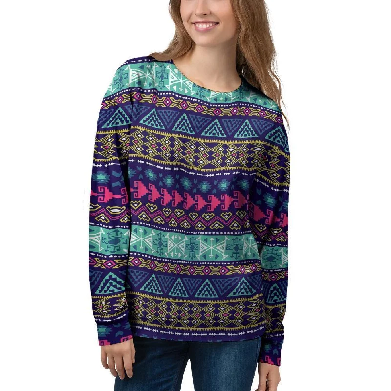 Ethic Aztec Print Women's Sweatshirt Hoodie with Contrast Stitching Detailed Premium