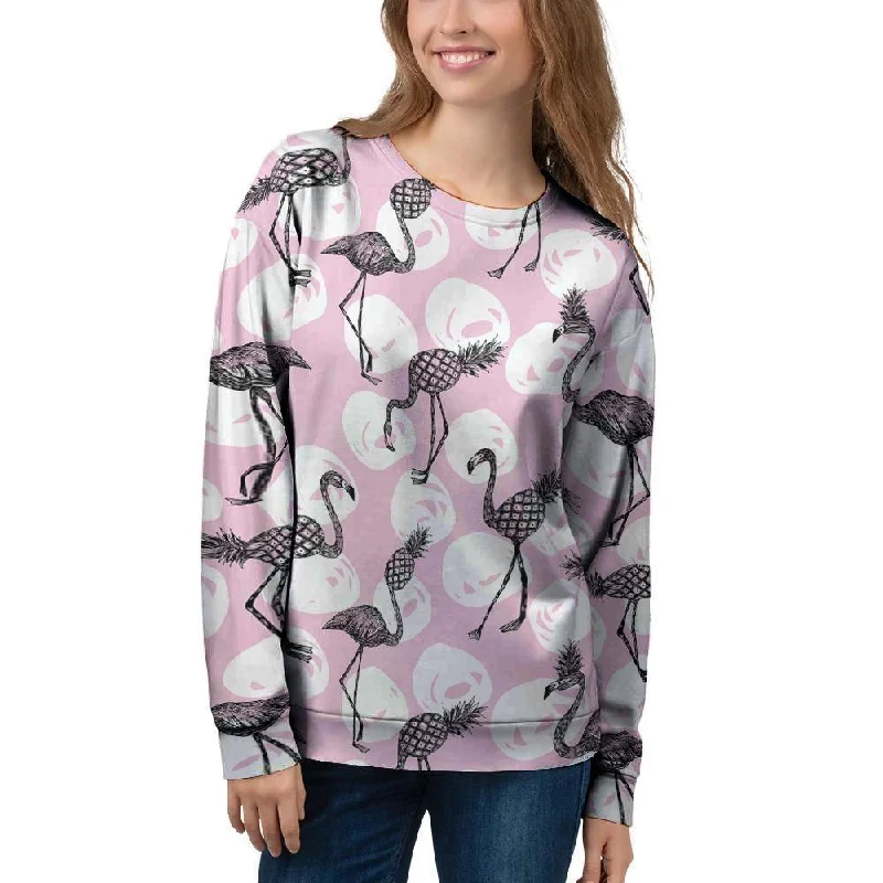 Flamingo Pineapple Print Women's Sweatshirt Hoodie with Camouflage Military Edgy