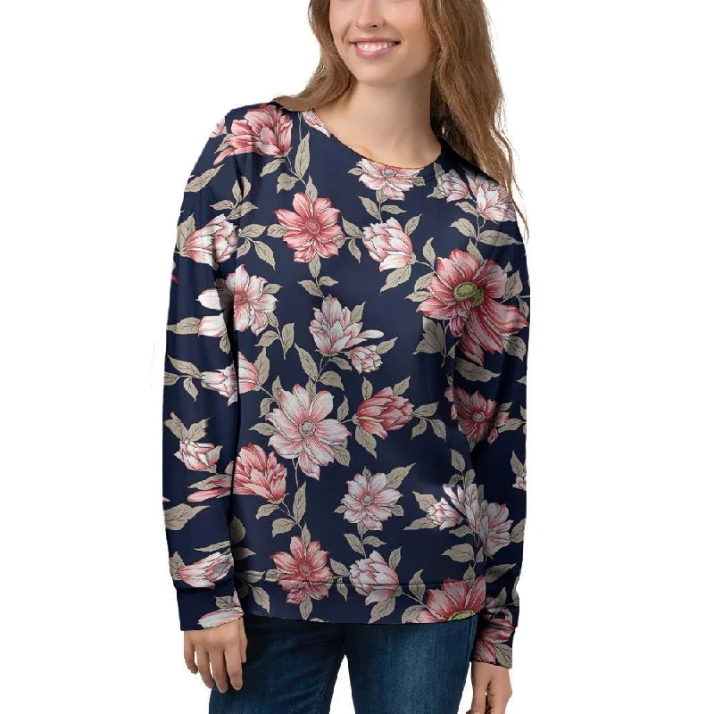 Floral Rose Print Women's Sweatshirt Hoodie with Color Block Contrast Stylish