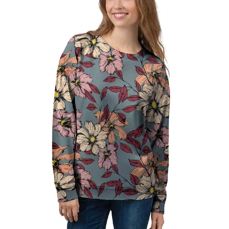 Flower Print Women's Sweatshirt Hoodie with Lining Warm Insulated