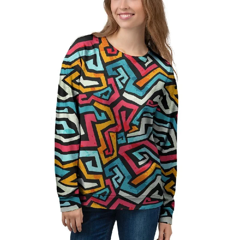 Geometric Graffiti Psychedelic Women's Sweatshirt Hoodie with Hem Raw Edge Edgy Unfinished