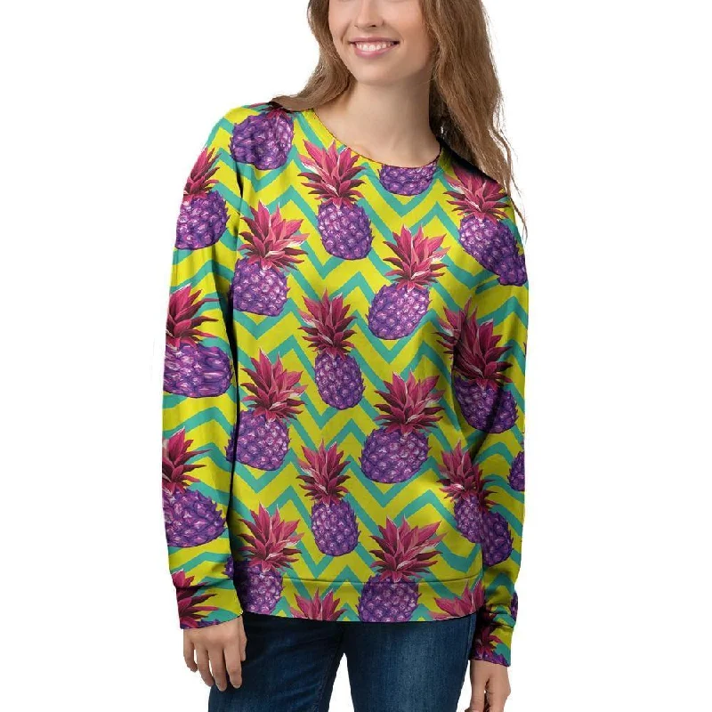 Geometric Hawaiian Pineapple Print Women's Sweatshirt Hoodie with Hem Patch Decorative Personalized