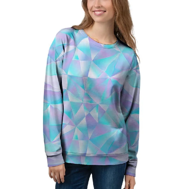 Geometric Holographic Women's Sweatshirt Hoodie with Hem Embroidery Detailed Premium