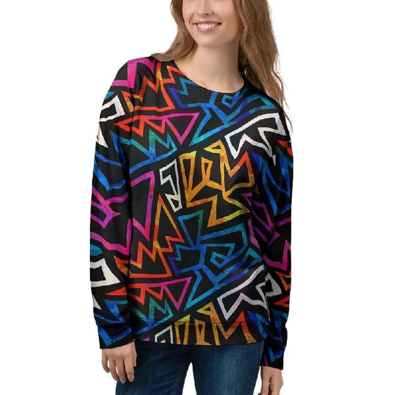 Geometric Print Women's Sweatshirt Hoodie with Hem Elastic Stretchable Comfortable