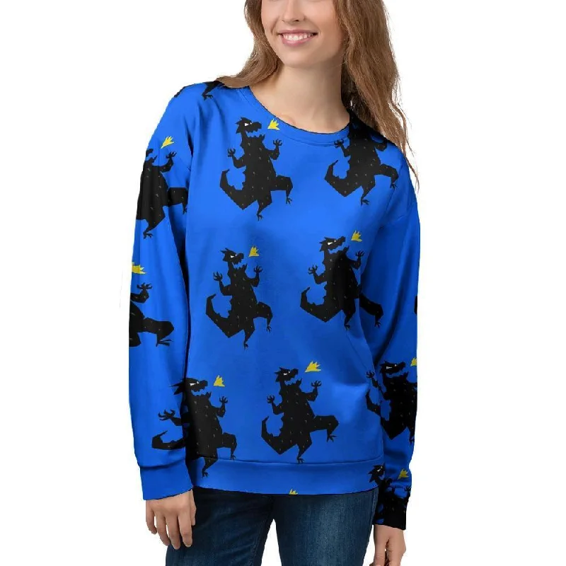 Godzilla Print Women's Sweatshirt Hoodie with Slit Hem Functional Movement