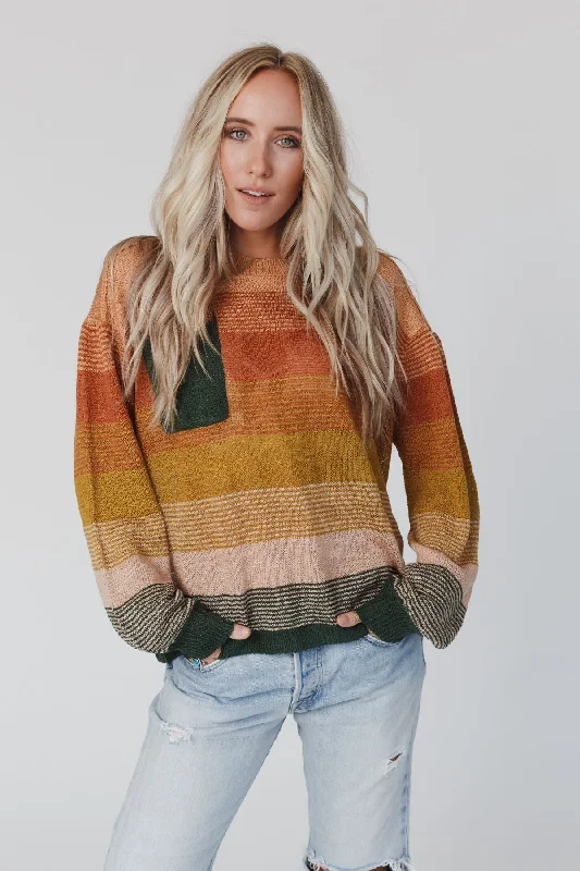 Going Places Gradient Stripe Sweater - Mustard Cable Knit Ribbed Knit Lace Knit