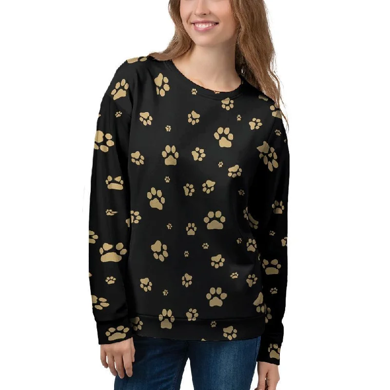 Gold Footprint Paw Women's Sweatshirt Hoodie with Tied Waist Feminine Flattering