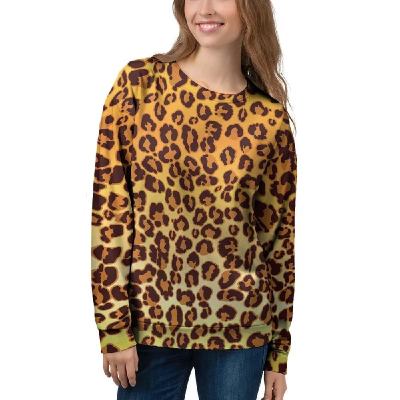 Gold Leopard Women's Sweatshirt Hoodie with Elastic Waist Stretchable Comfortable