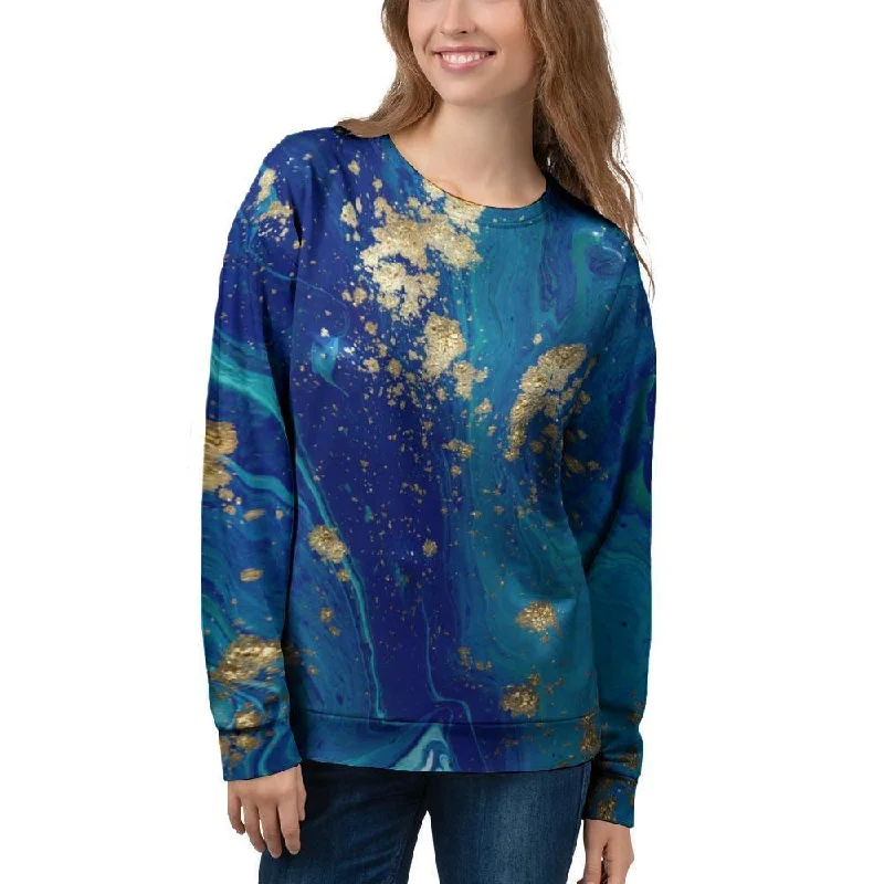 Gold Sapphire Marble Women's Sweatshirt Hoodie with Hidden Zipper Minimalist Clean