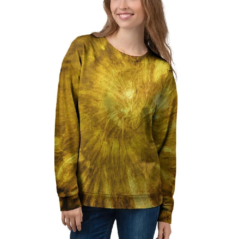 Gold Tie Dye Women's Sweatshirt Hoodie with Button Placket Classic Preppy